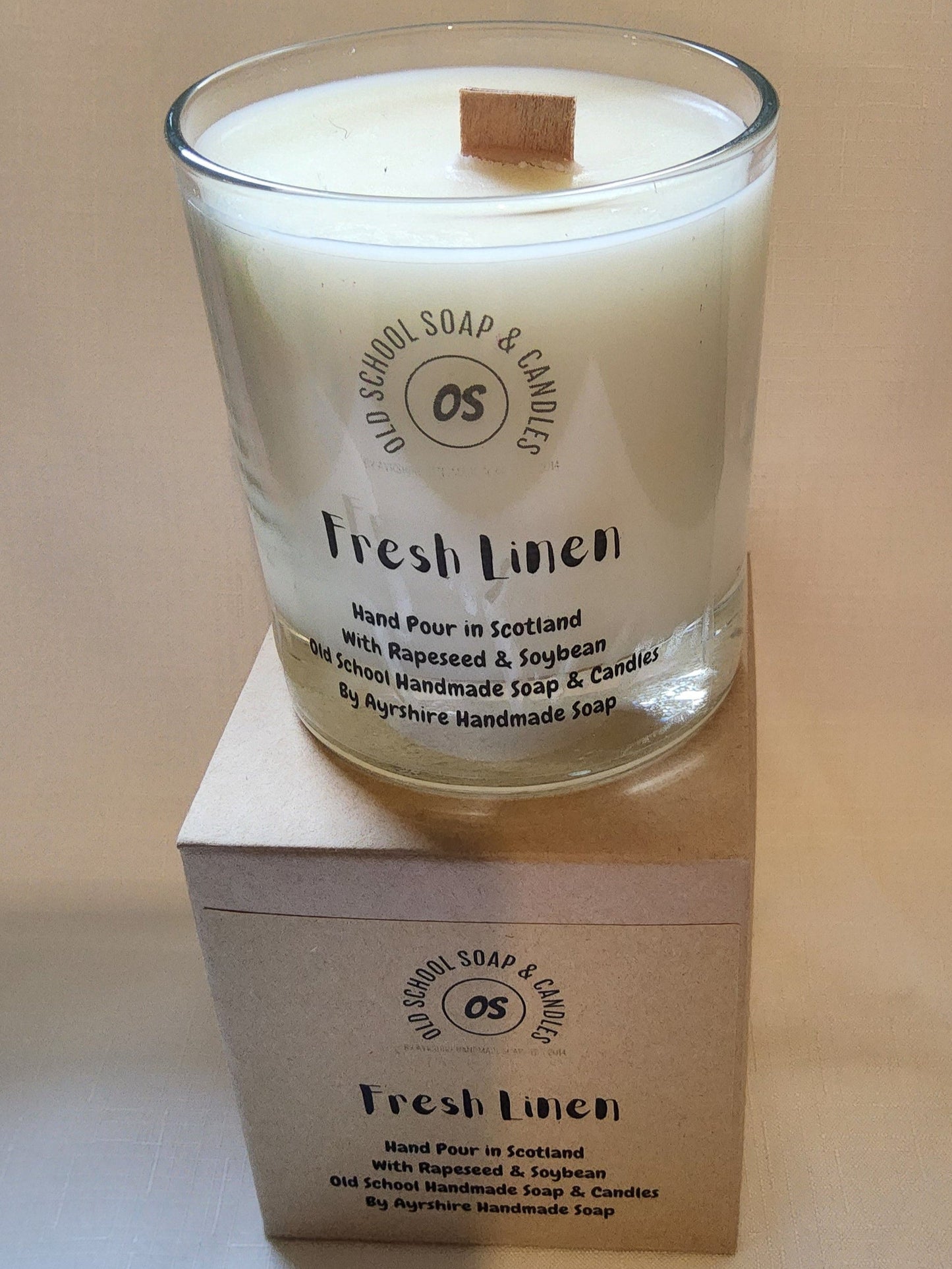 30cl GLASS CANDLES Wood Wick Fresh Linen