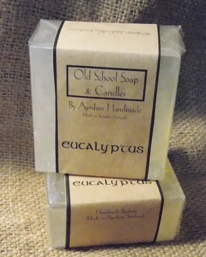 two soap bars on a sack of burlap