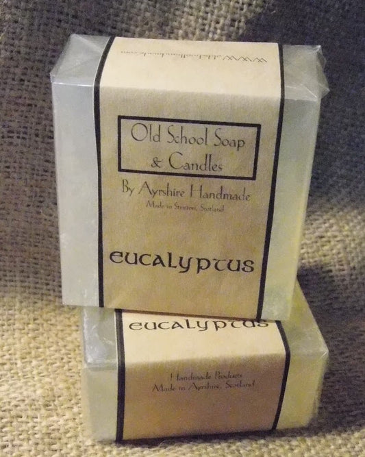 two soap bars on a sack of burlap